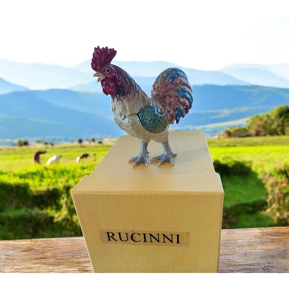 Rucinni Swarovski & Austria Stellux Crystals Rooster‎ Trinket Jewelry Box Enamel